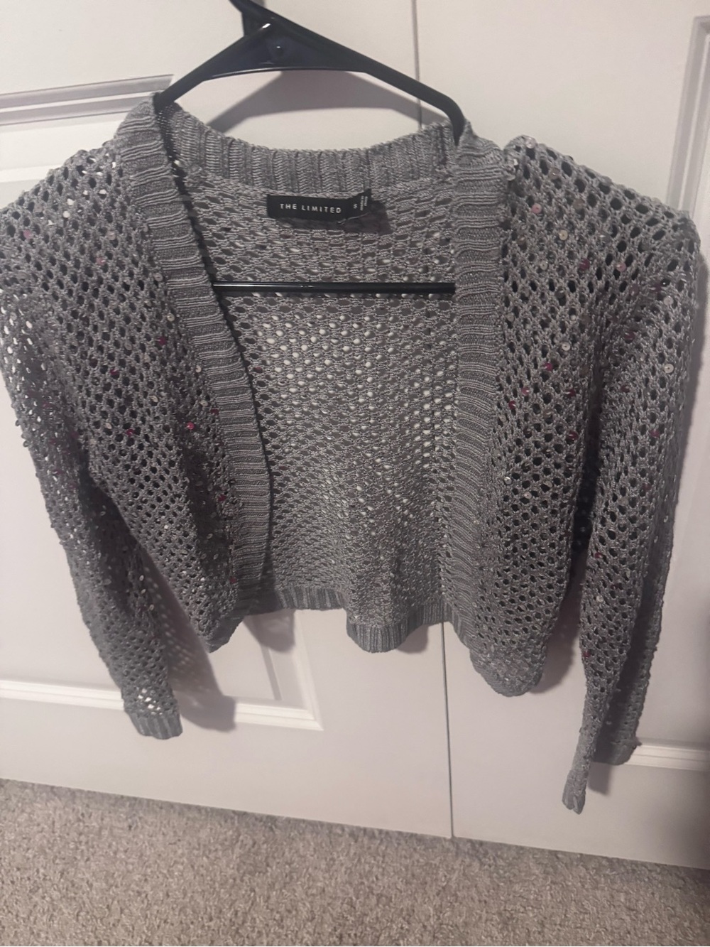 The Limited Gray Open-Weave Cropped Cardigan
